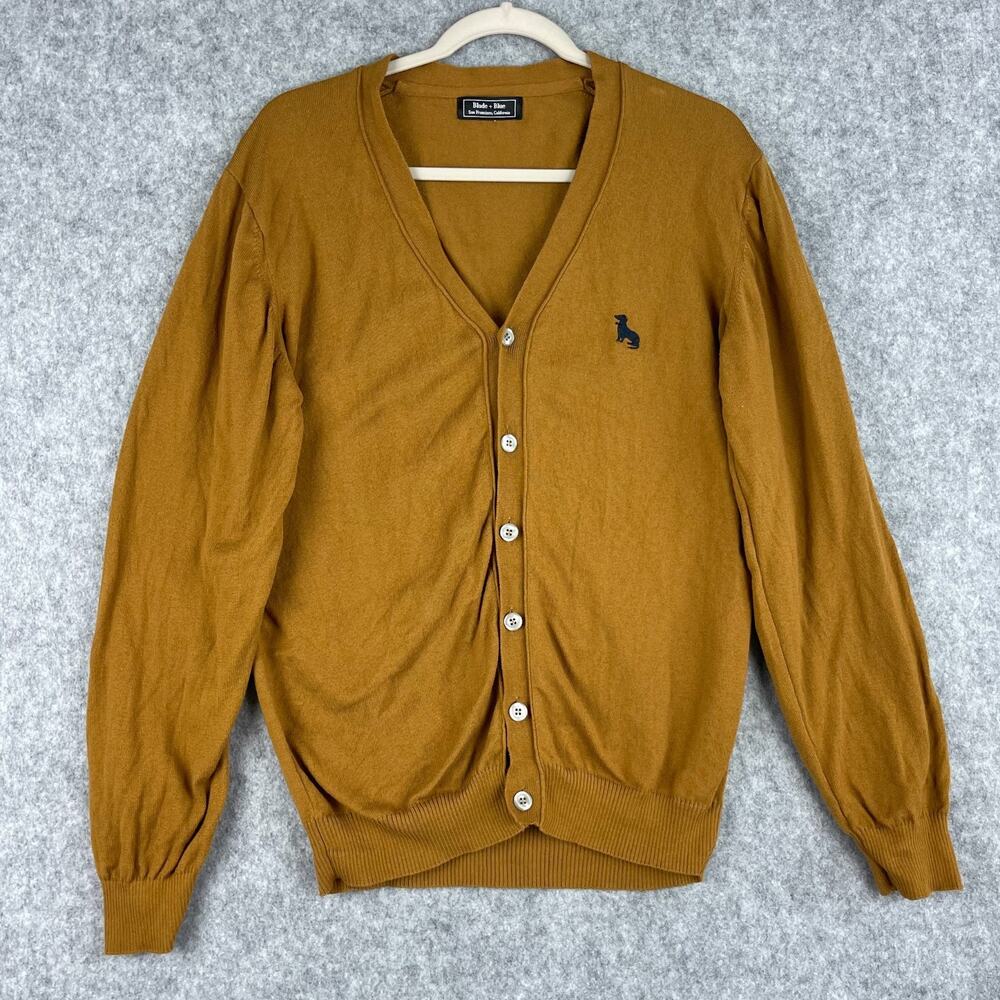Blade + Blue Cardigan Sweater Mens Medium Brown Cotton Lightweight Casual Preppy